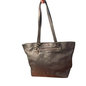 Rebecca Minkoff black leather pebbled tote bag shoulder purse silver hardware